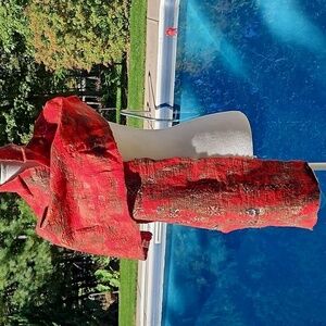 Scarf Handcrafted Wool and Silk New 79x12"  Fall Red Rust Brown Unique